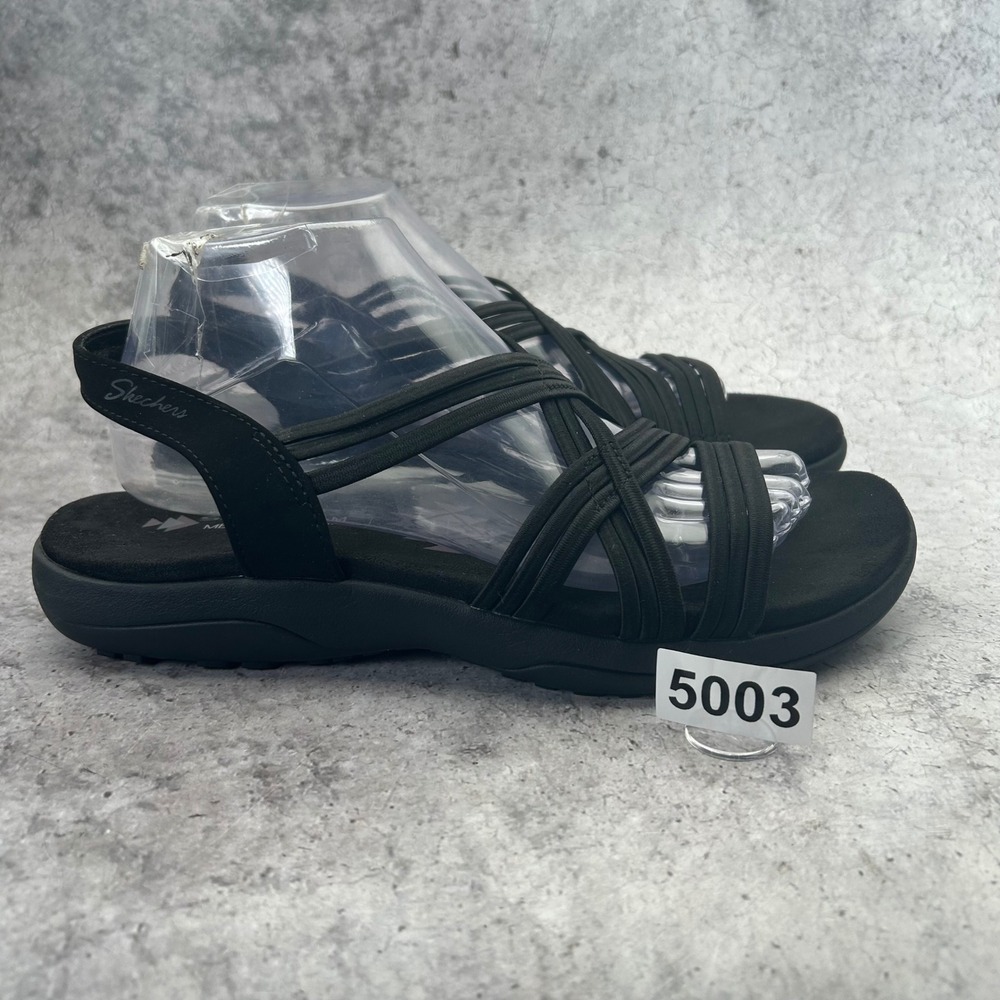 Skechers Reggae Slim Simply Stretch Sandals Womens 9 Black Strappy Comfort